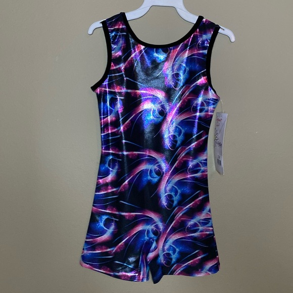 🆕PELLE- Gymnastics Biketard for Girls - Space Foil- Girls Size M - Picture 1 of 7